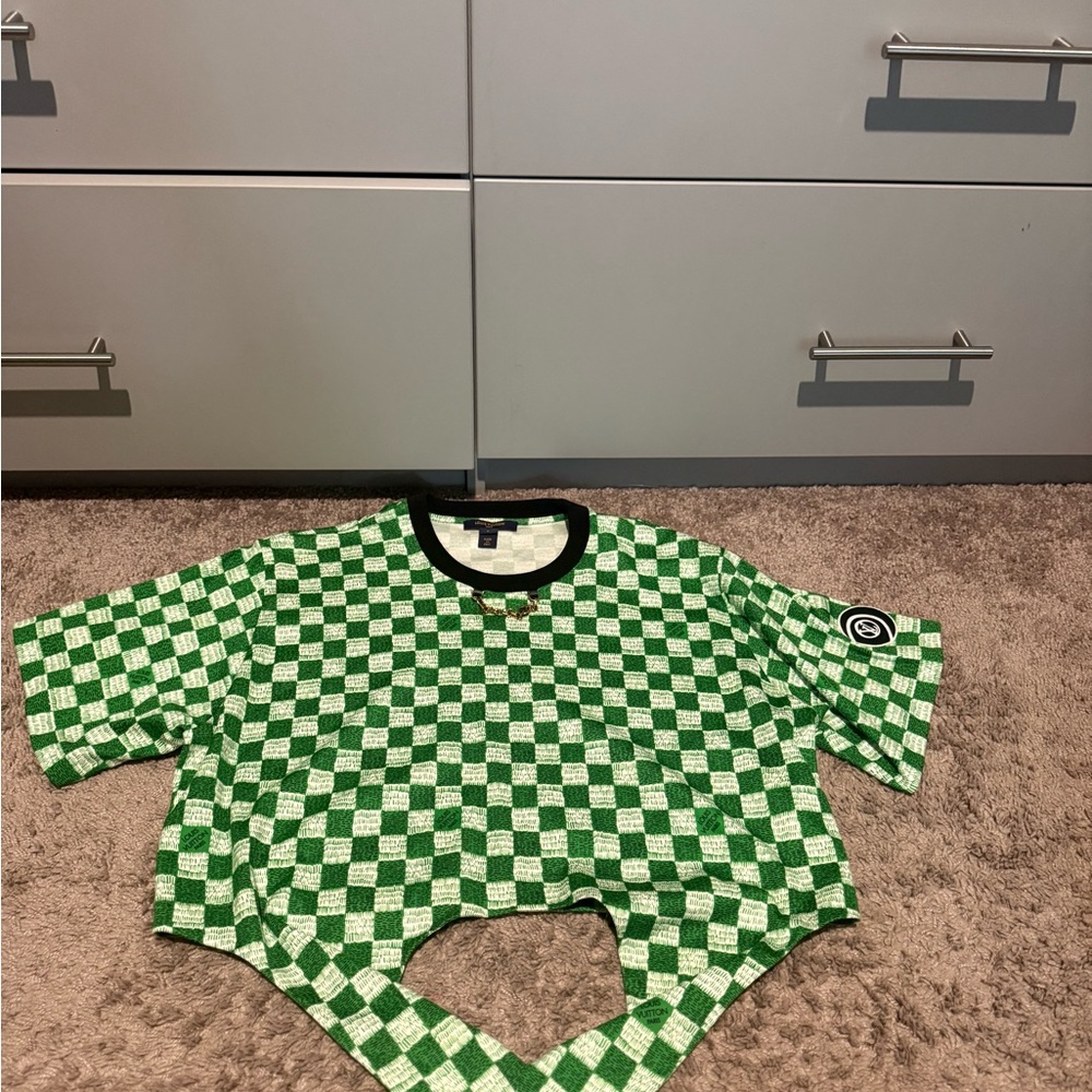Louis Vuitton Green and White Checkered Top